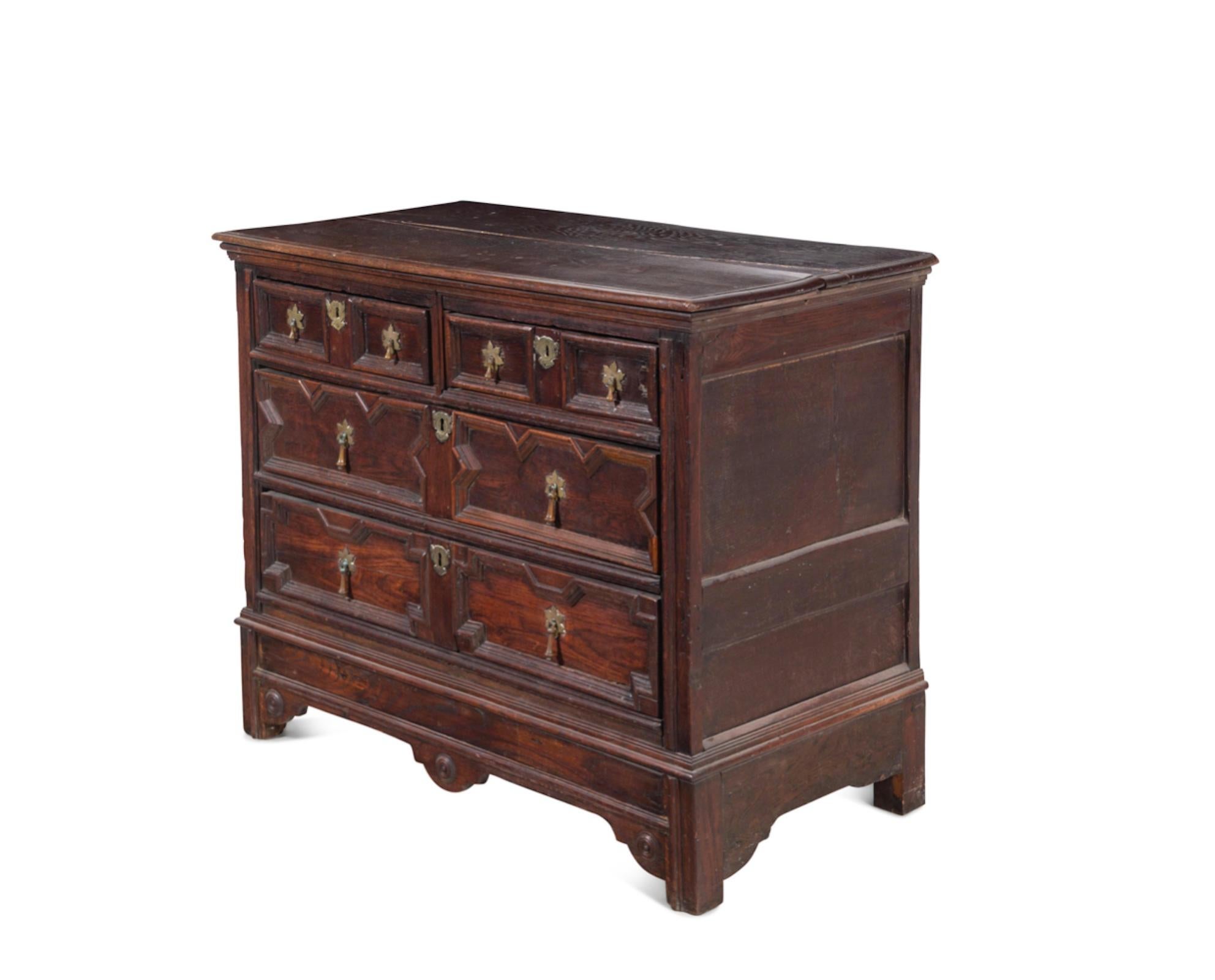 A Charles II Oak Chest of Drawers
Late 17th/Early 18th Century.  Great piece in both traditional and contemporary settings.
Height 35 x width 44 1/4 x depth 21 3/4 inches.