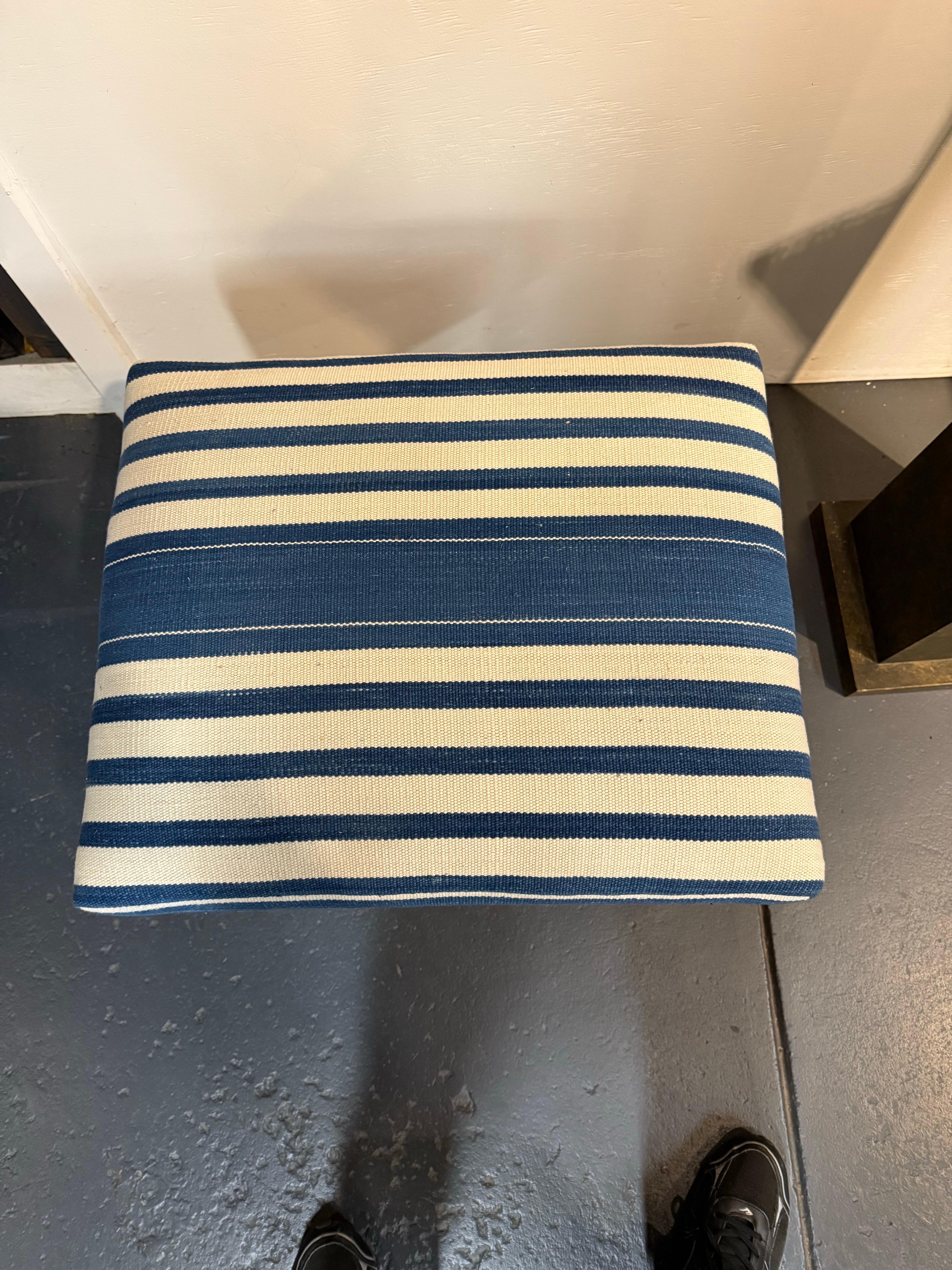 A Charles II Style Stool Upholstered with Blue and White Fabric For Sale 5