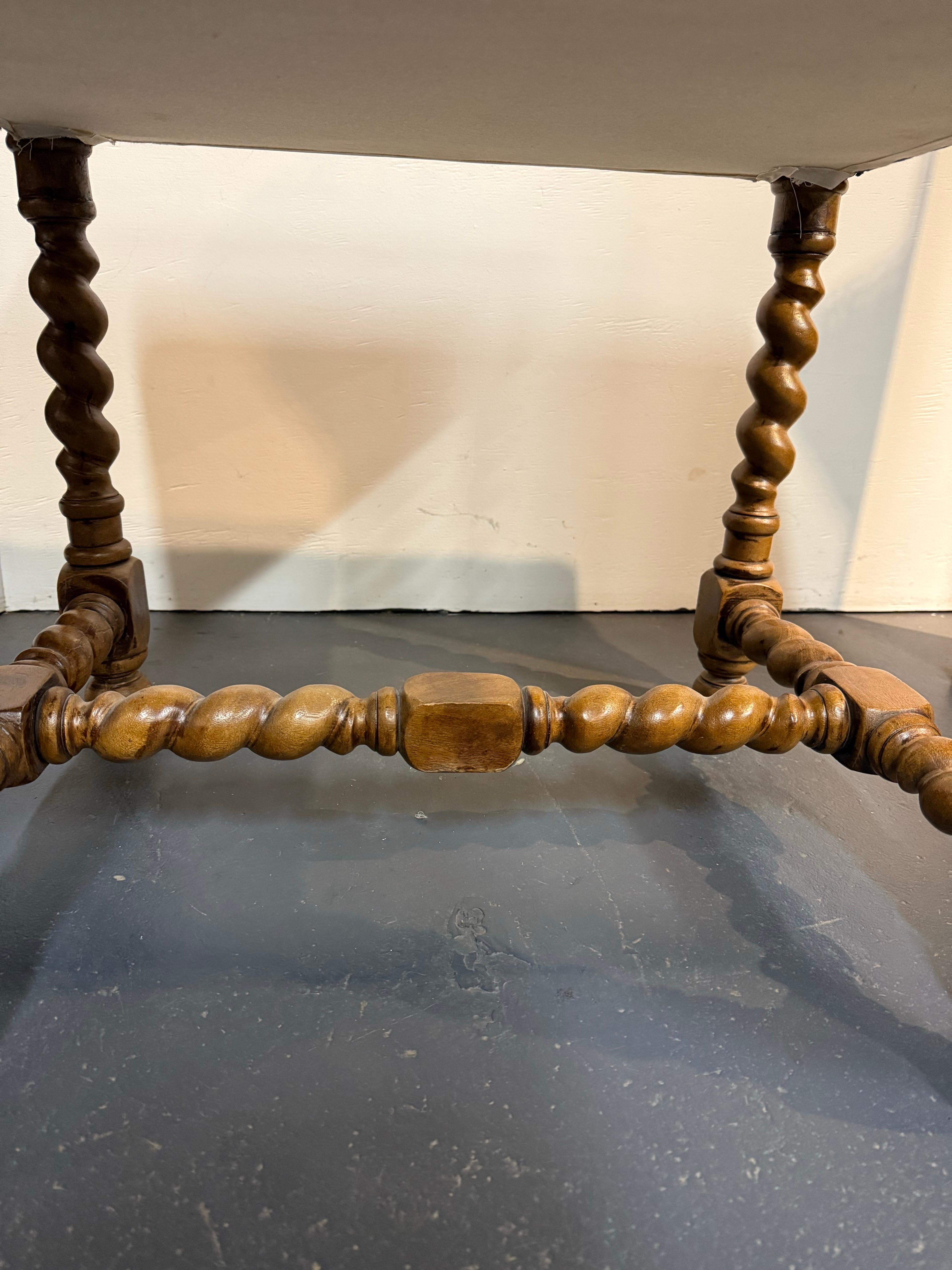 A Charles II Style Stool Upholstered with Blue and White Fabric For Sale 7