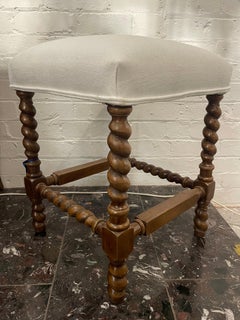 A Charles II Style Stool Upholstered with White Fabric