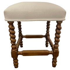 A Charles II Style Stool Upholstered with White Fabric