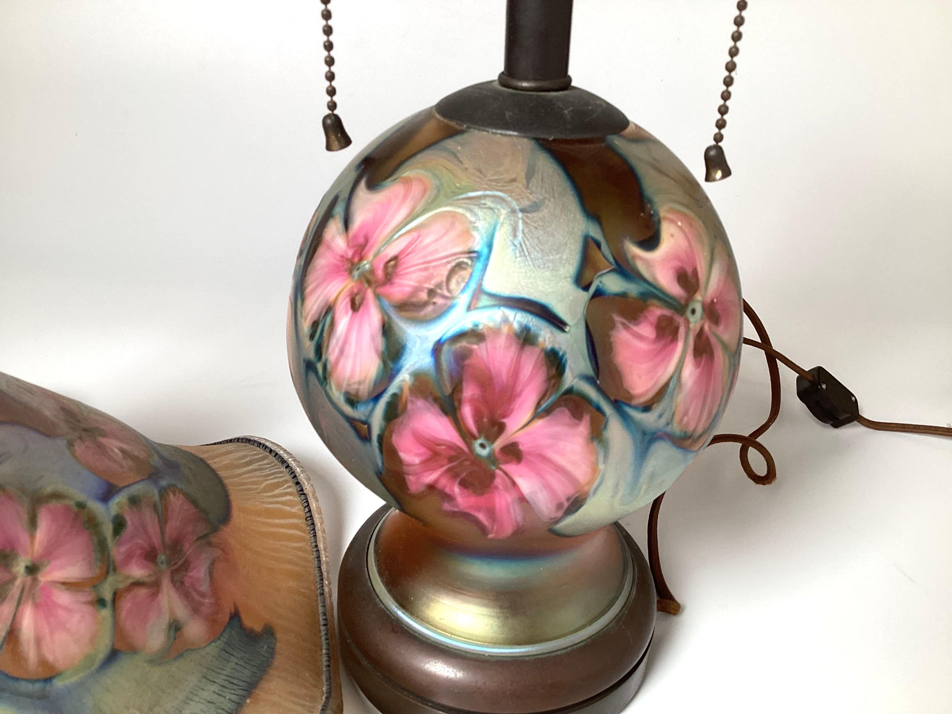 Late 20th Century Charles Lotton Multi-Floral Glass Table Lamp