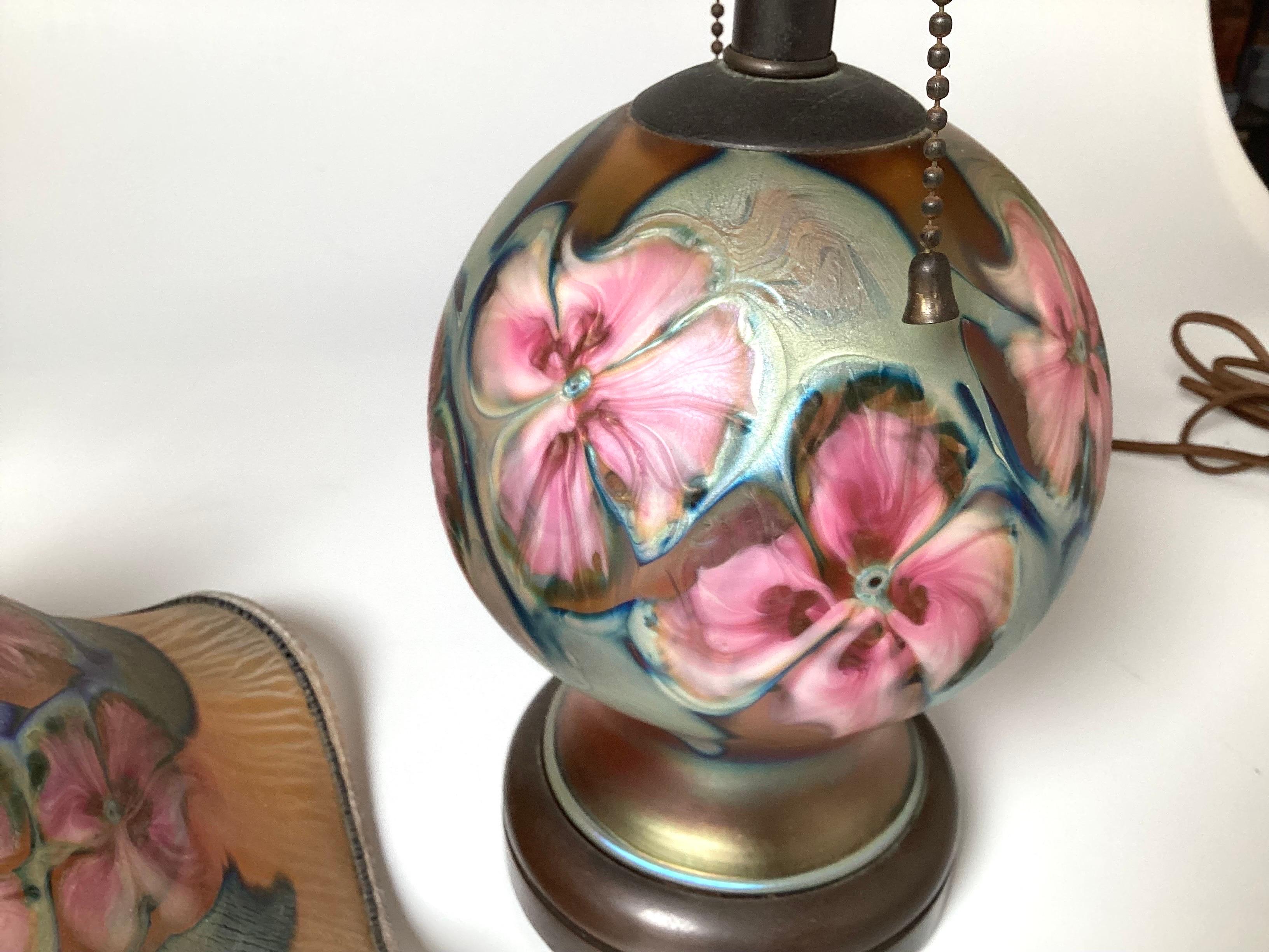 Art Glass Charles Lotton Multi-Floral Glass Table Lamp