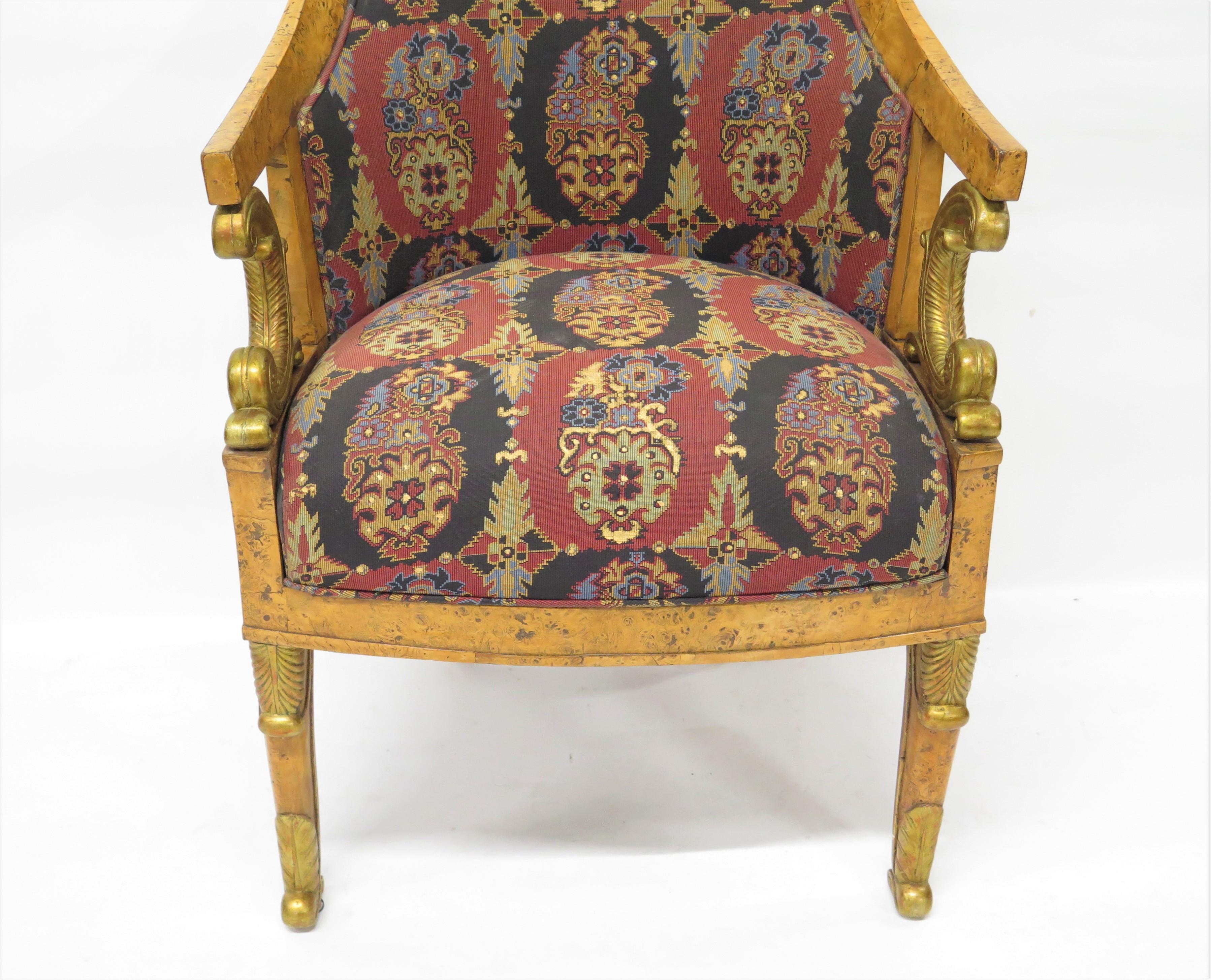 Hand-Carved Charles X Birch Tub Form Chair For Sale