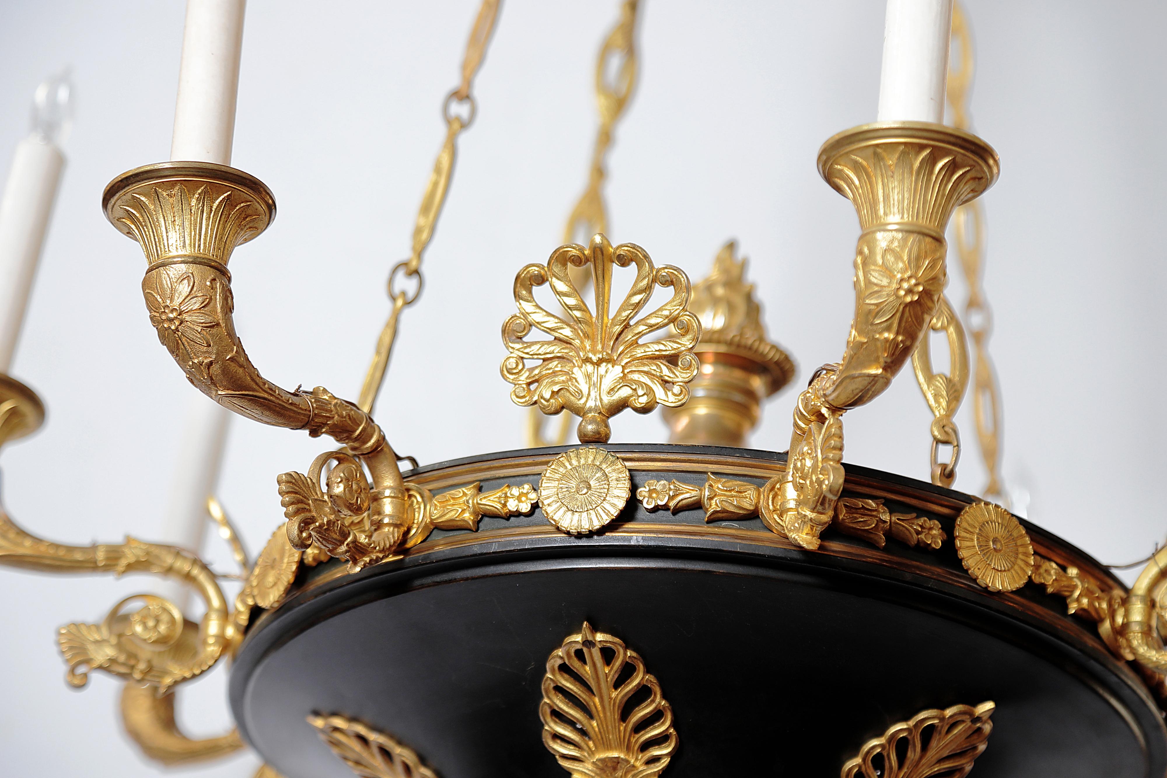19th Century Charles X Gilt and Patinated Bronze Eight-Light Chandelier