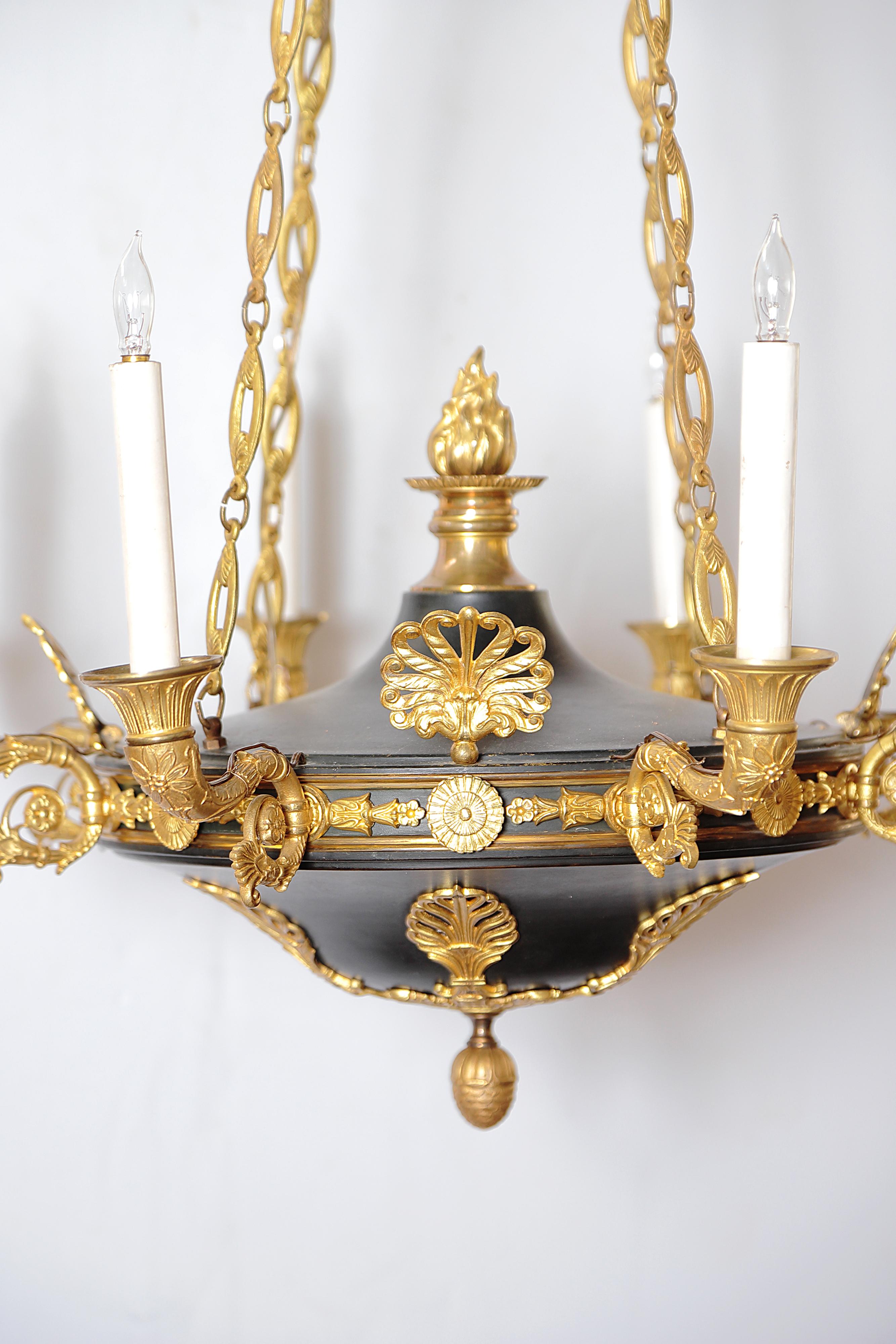 Charles X Gilt and Patinated Bronze Eight-Light Chandelier 2