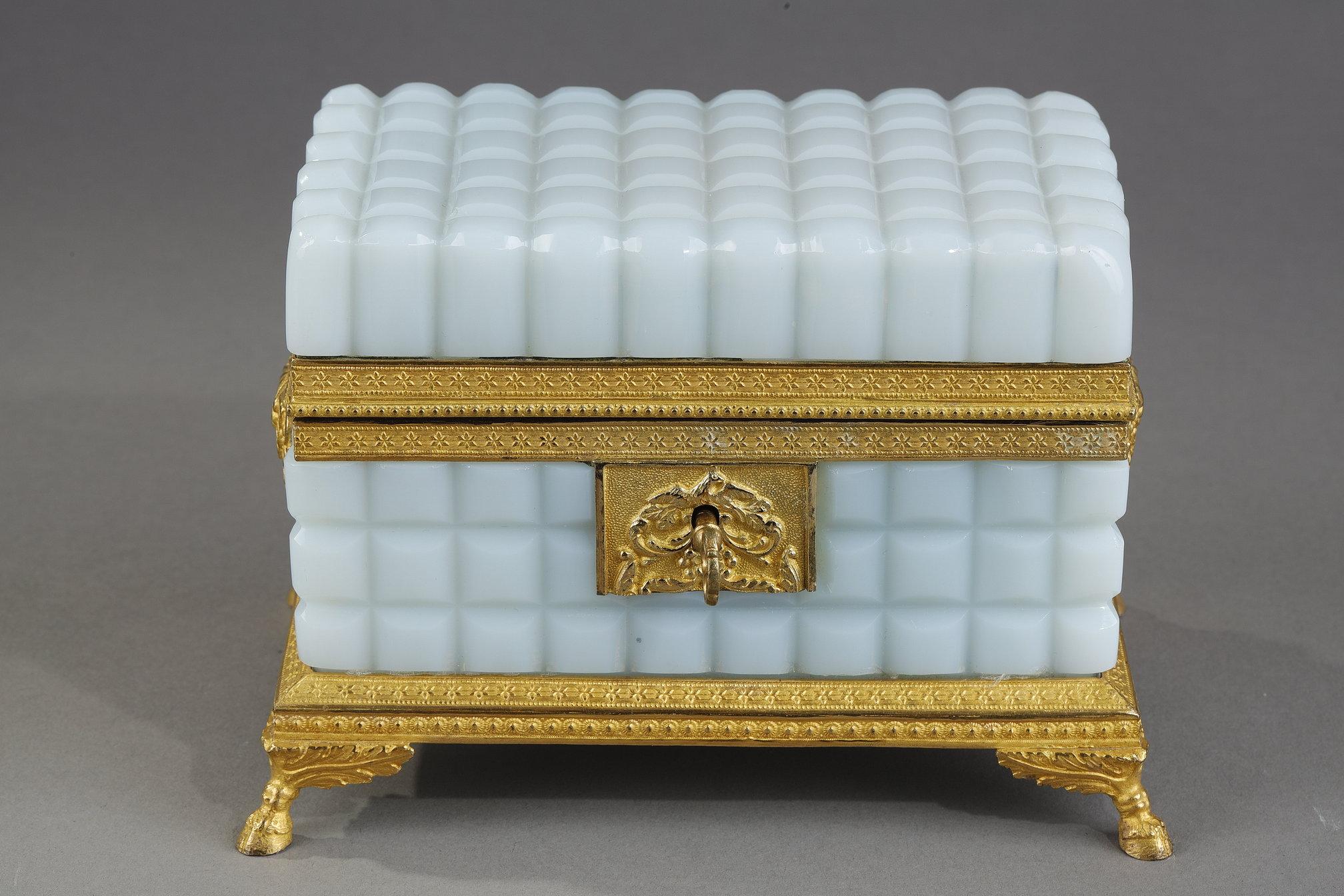 French A Charles X opaline casket with its perfume bottles For Sale