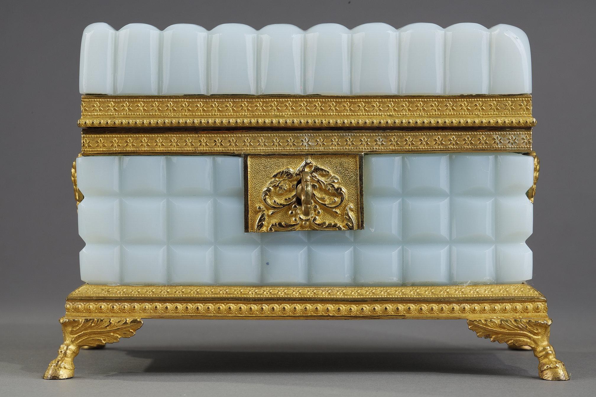 Gilt A Charles X opaline casket with its perfume bottles For Sale