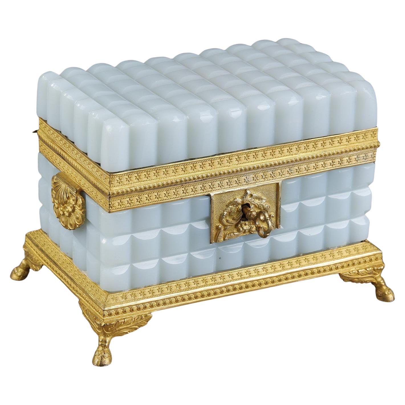A Charles X opaline casket with its perfume bottles For Sale