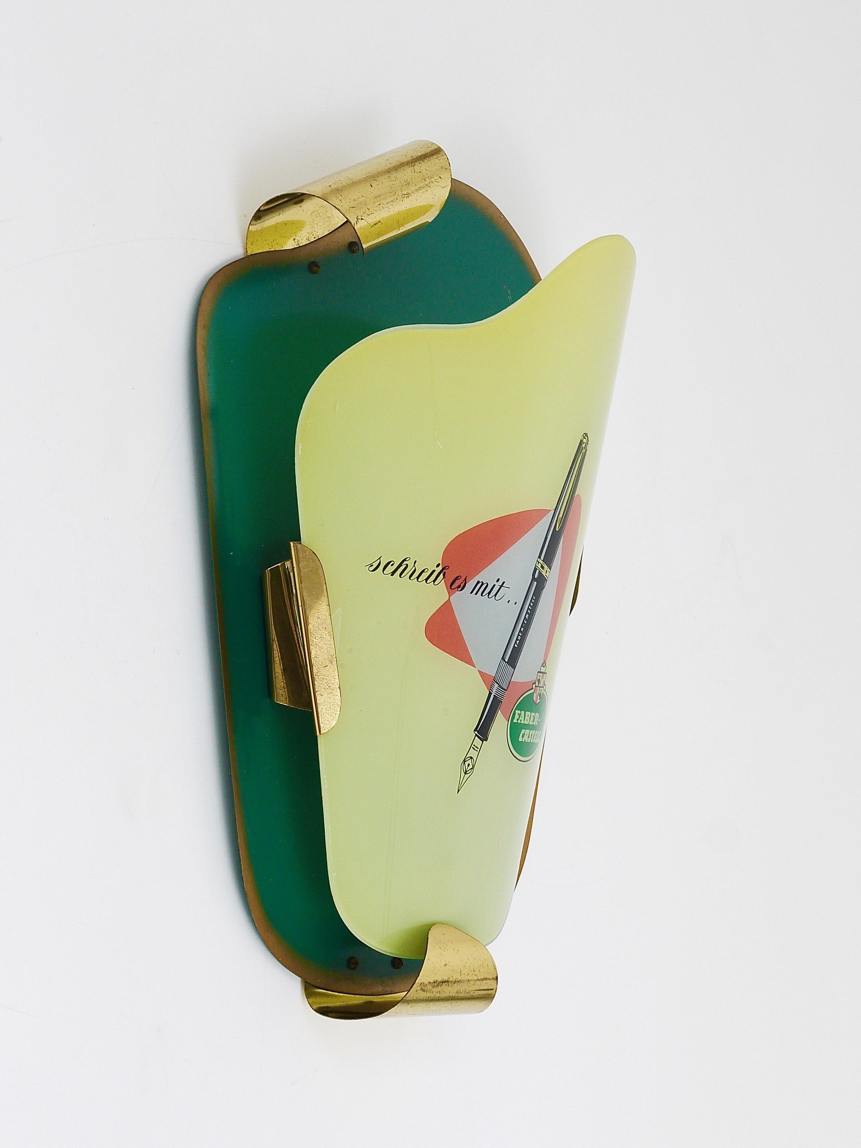Metal Charming 1950s Faber-Castell Green Brass Wall Lamp Advertising Sign Sconce