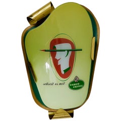 Charming 1950s Faber-Castell Green Brass Wall Lamp Advertising Sign Sconce