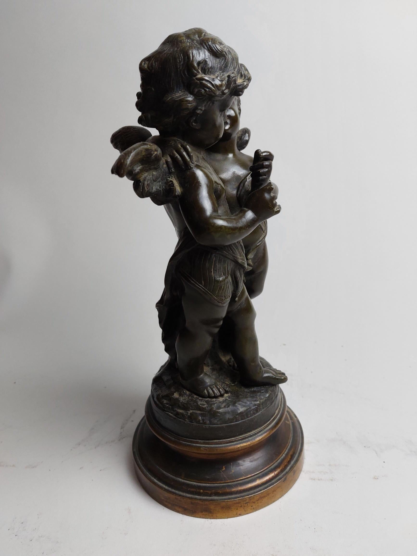 Cast Charming 19th Century Bronze of Boy and Girl Winged Cherubs Signed Bulio For Sale