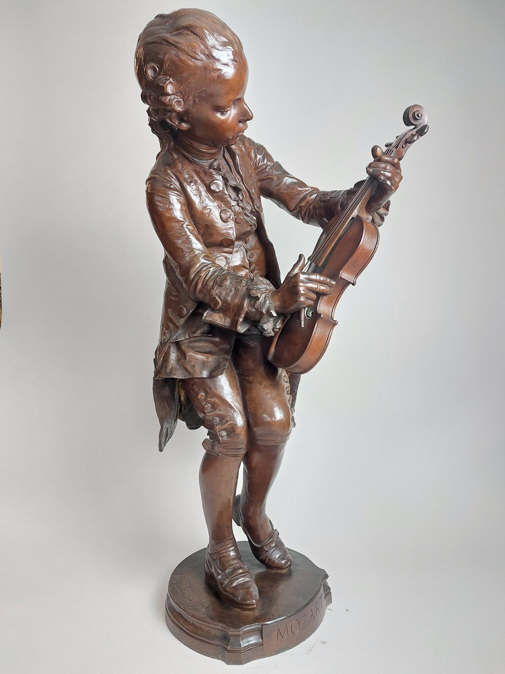 Charming 19th Century French Bronze of the Young Mozart Tuning His Violin For Sale 4