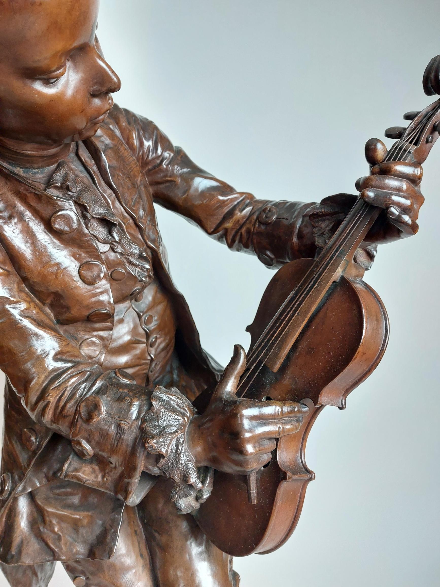 Charming 19th Century French Bronze of the Young Mozart Tuning His Violin For Sale 5