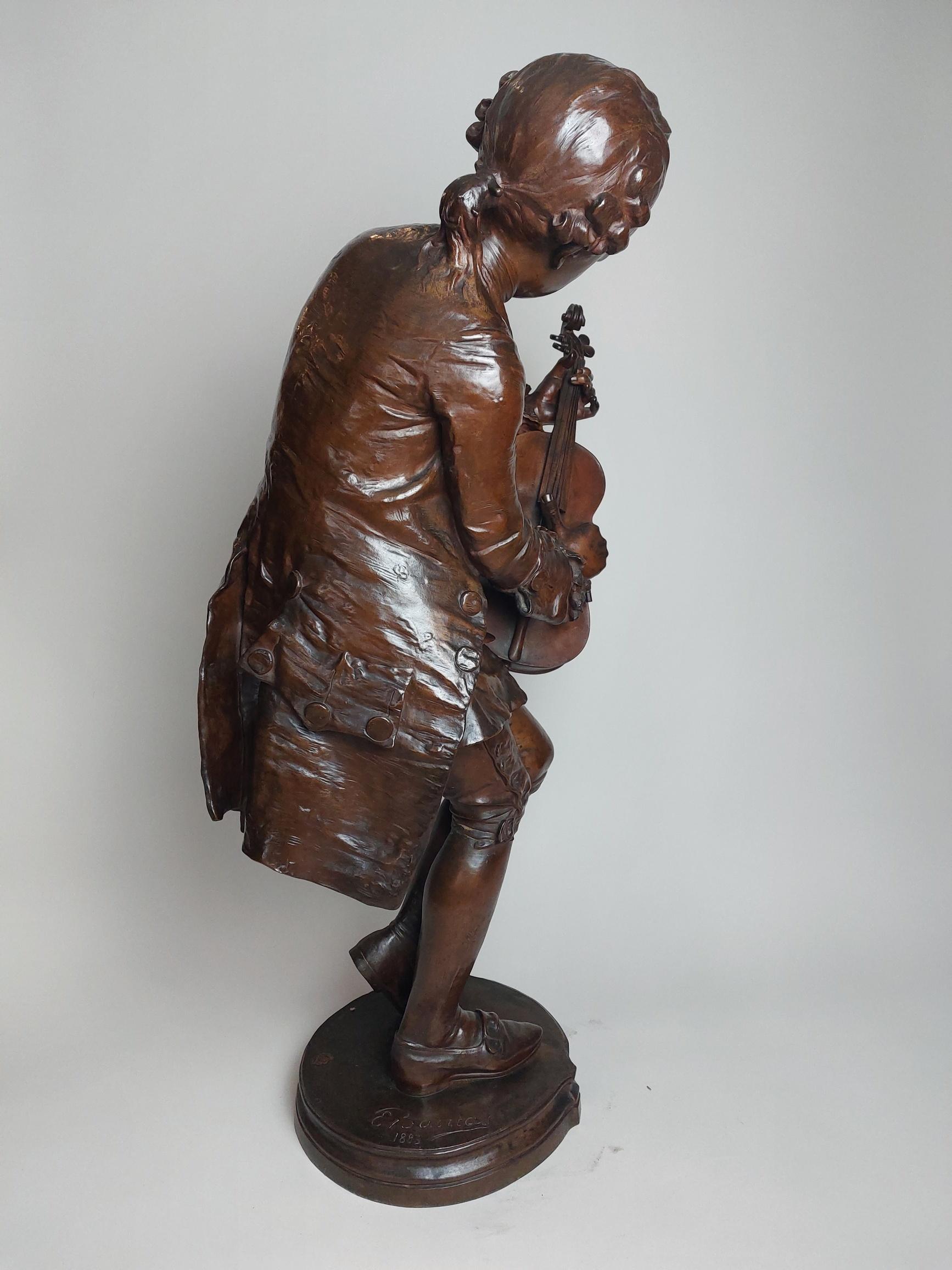Charming 19th Century French Bronze of the Young Mozart Tuning His Violin For Sale 6