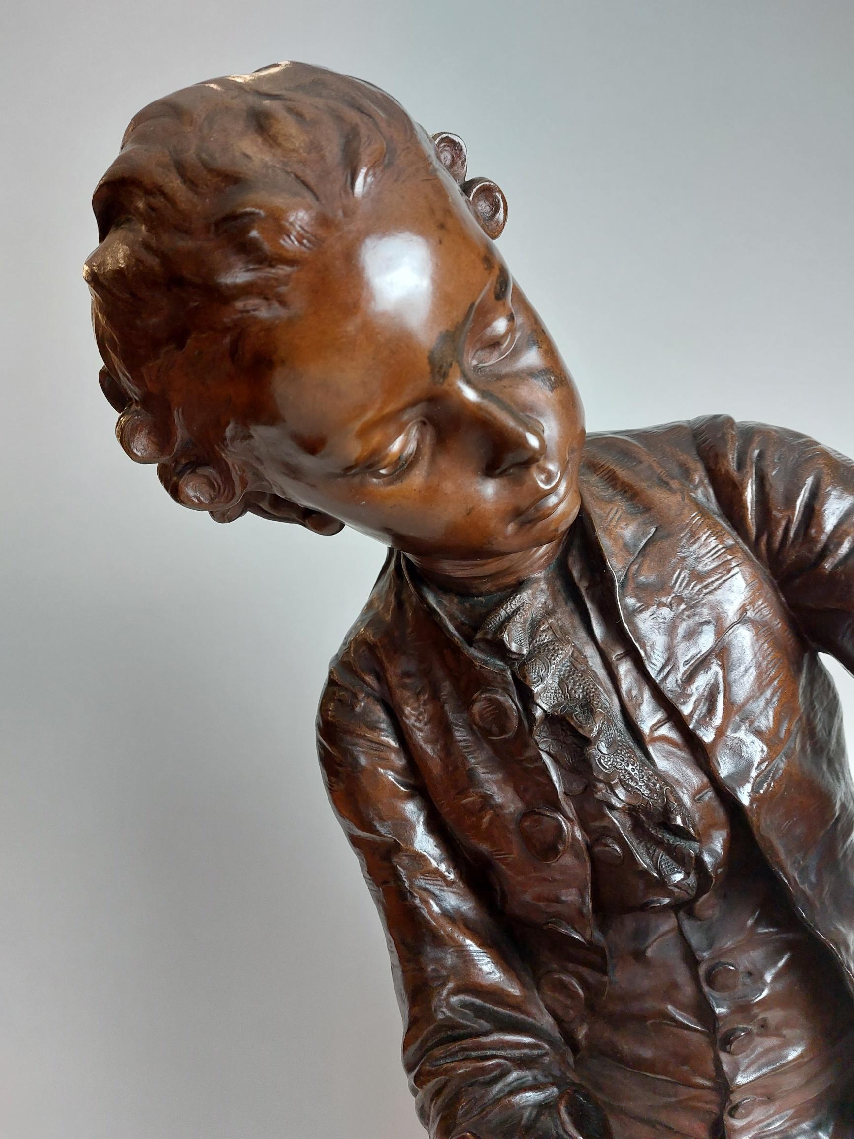 Charming 19th Century French Bronze of the Young Mozart Tuning His Violin For Sale 2