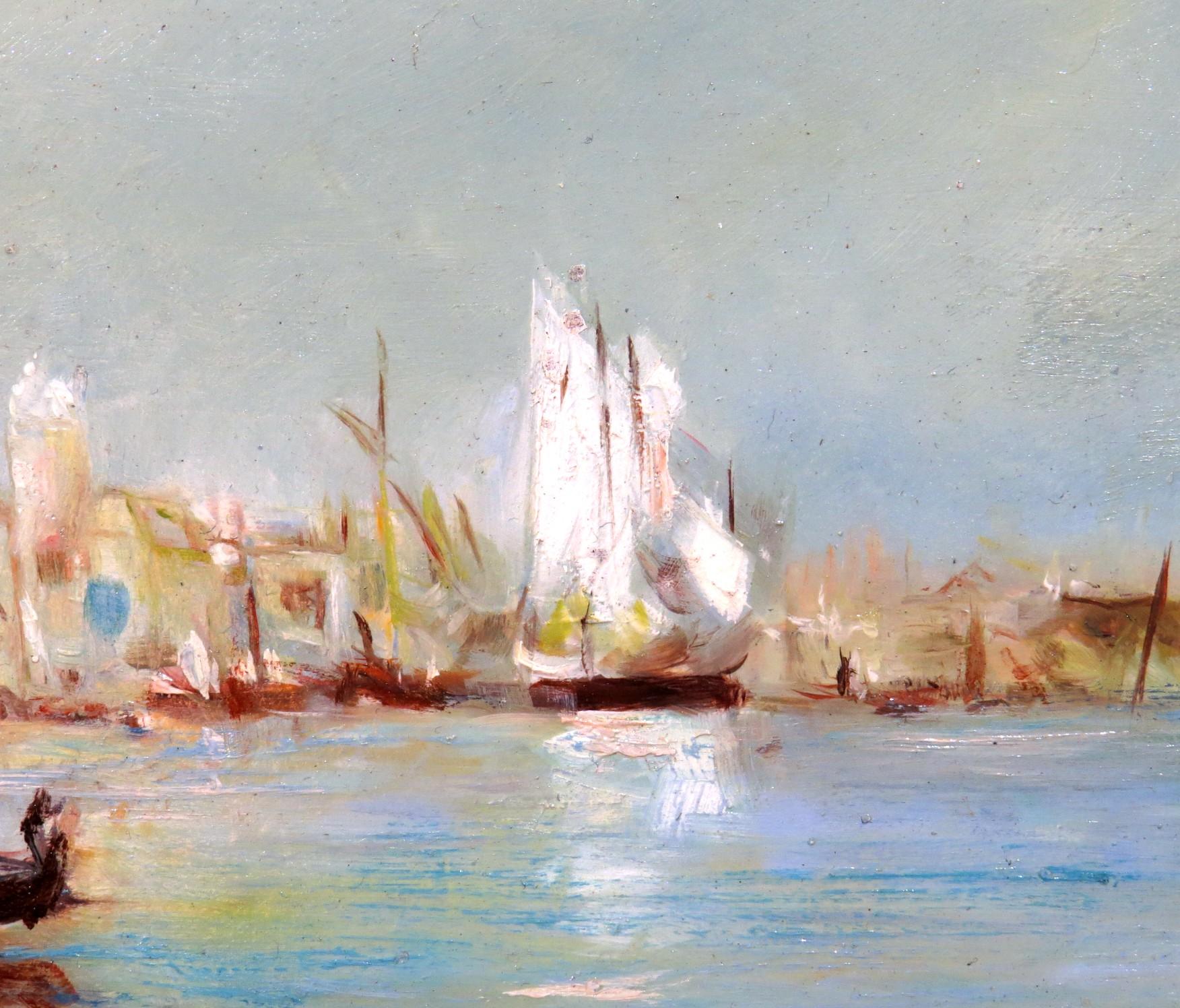 'El Campanile y el Puente de los Suspiros' Vista del Canal de Venecia, mediados del siglo XX Pintado a mano en venta