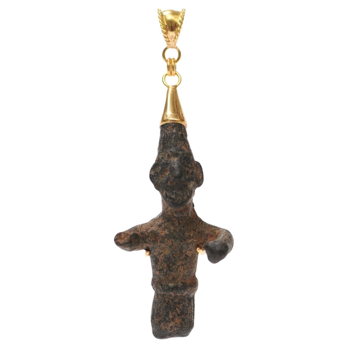 A Charming Bronze Roman Figure w/ 18K For Sale