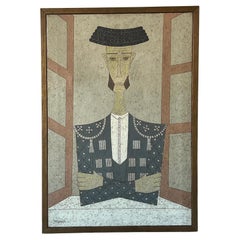 Vintage 60s Jose Lamiel Mid Century Modern Bullfighter Painting Buffet Modigliani Style