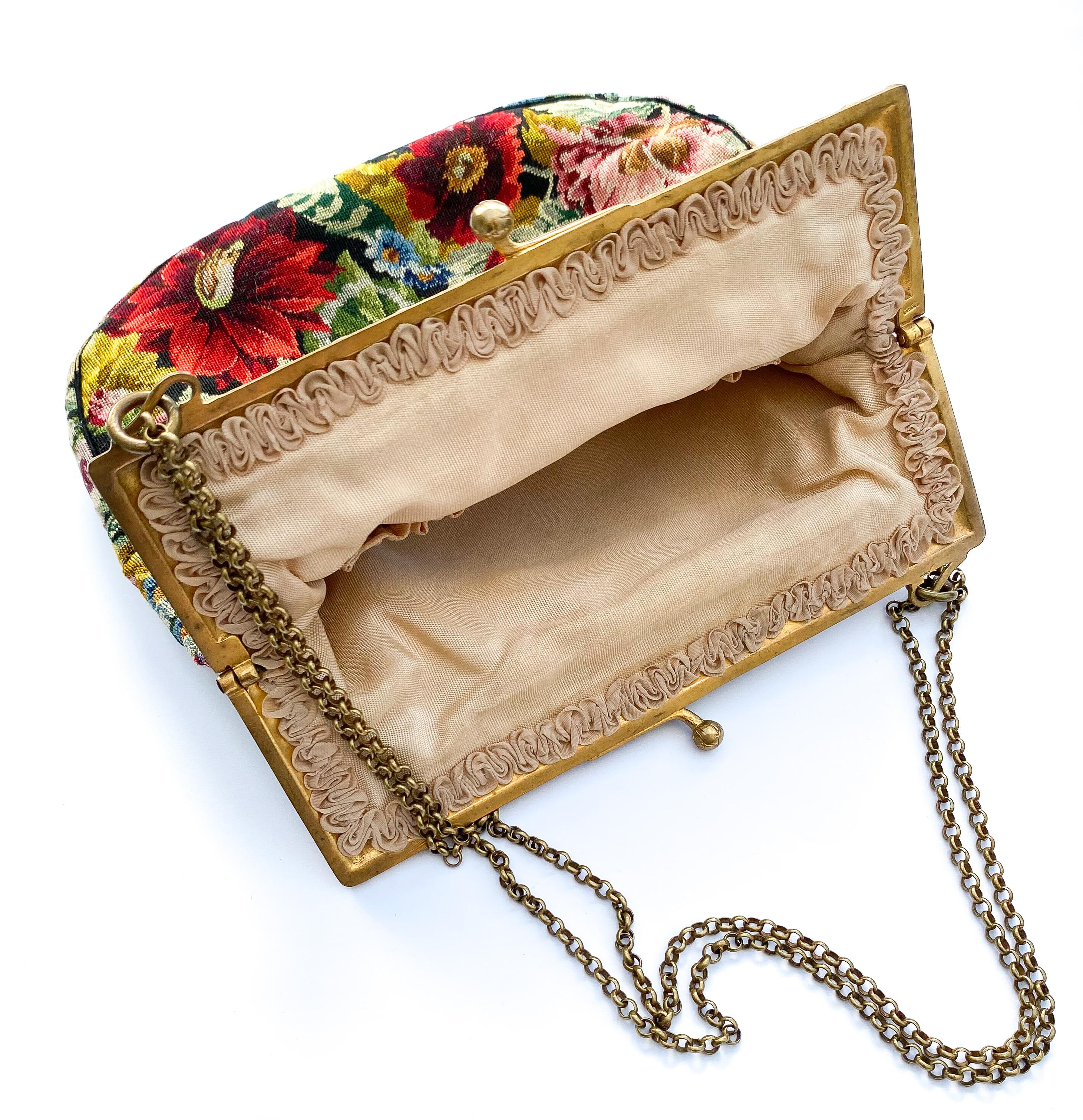 A charming fine petit point handbag, with a 'rose/floral' design, French, 1920s. For Sale 6