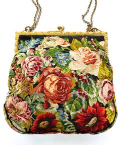 A charming fine petit point handbag, with a 'rose/floral' design, French, 1920s.