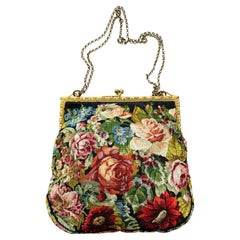 A charming fine petit point handbag, with a 'rose/floral' design, French, 1920s.