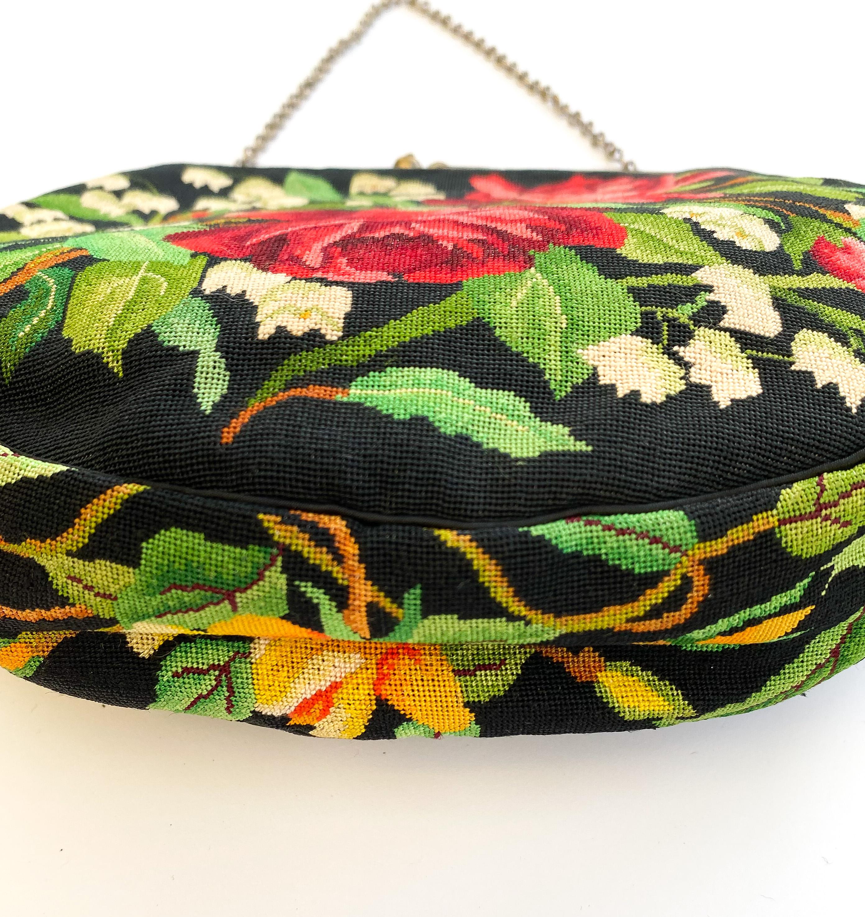 A charming fine petitpoint handbag with lily of the valley motif, France 1930s 8