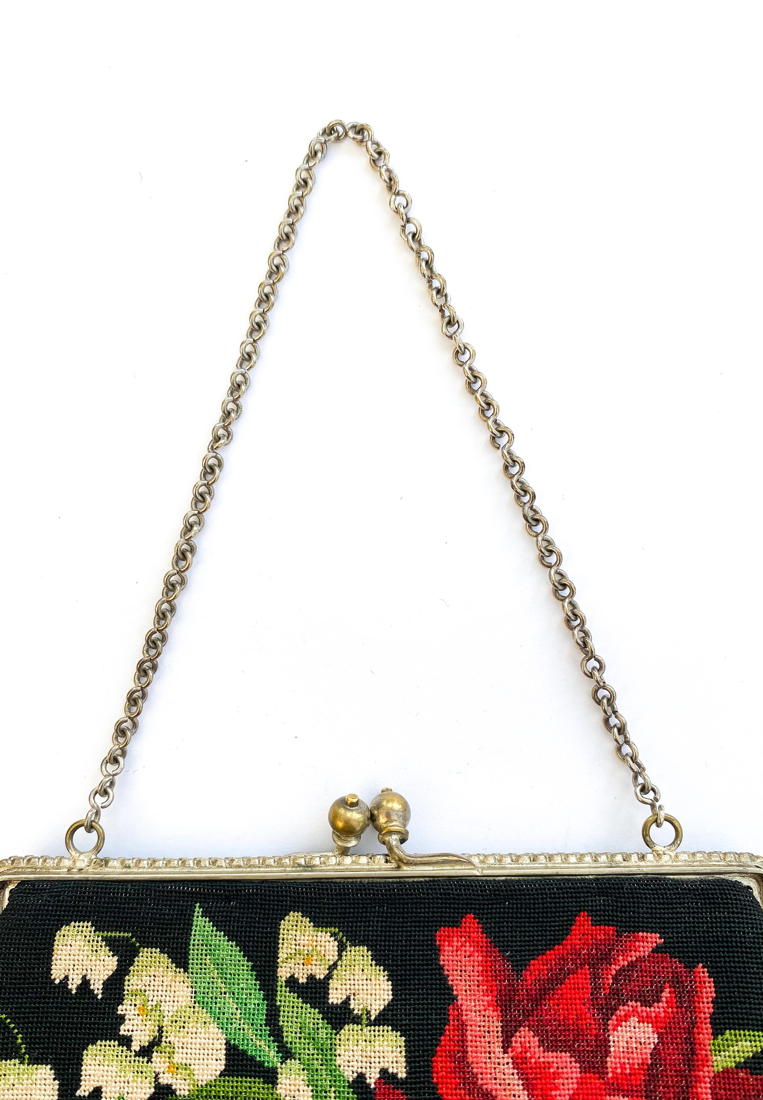 A charming fine petitpoint handbag with lily of the valley motif, France 1930s 9