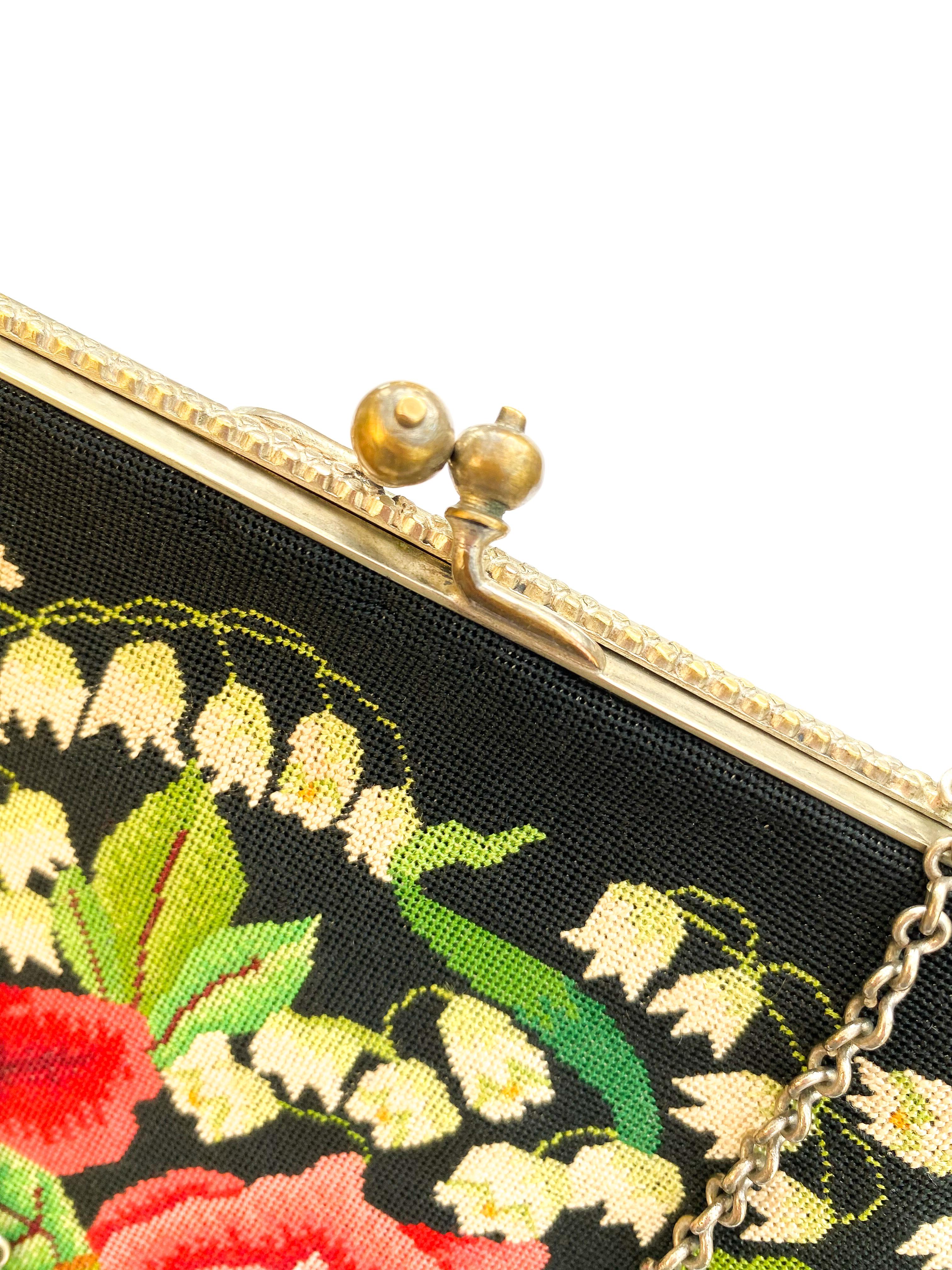 A charming fine petitpoint handbag with lily of the valley motif, France 1930s 11
