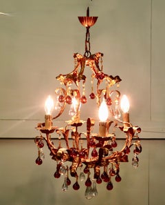 A Charming French Amber Crystal and Toleware Chandelier