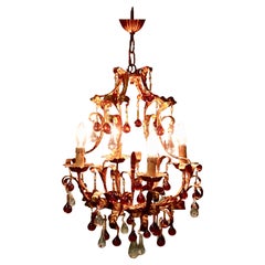 A Charming French Amber Crystal and Toleware Chandelier