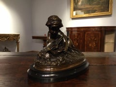 Charming French Bronze Group Depicting a Cherub