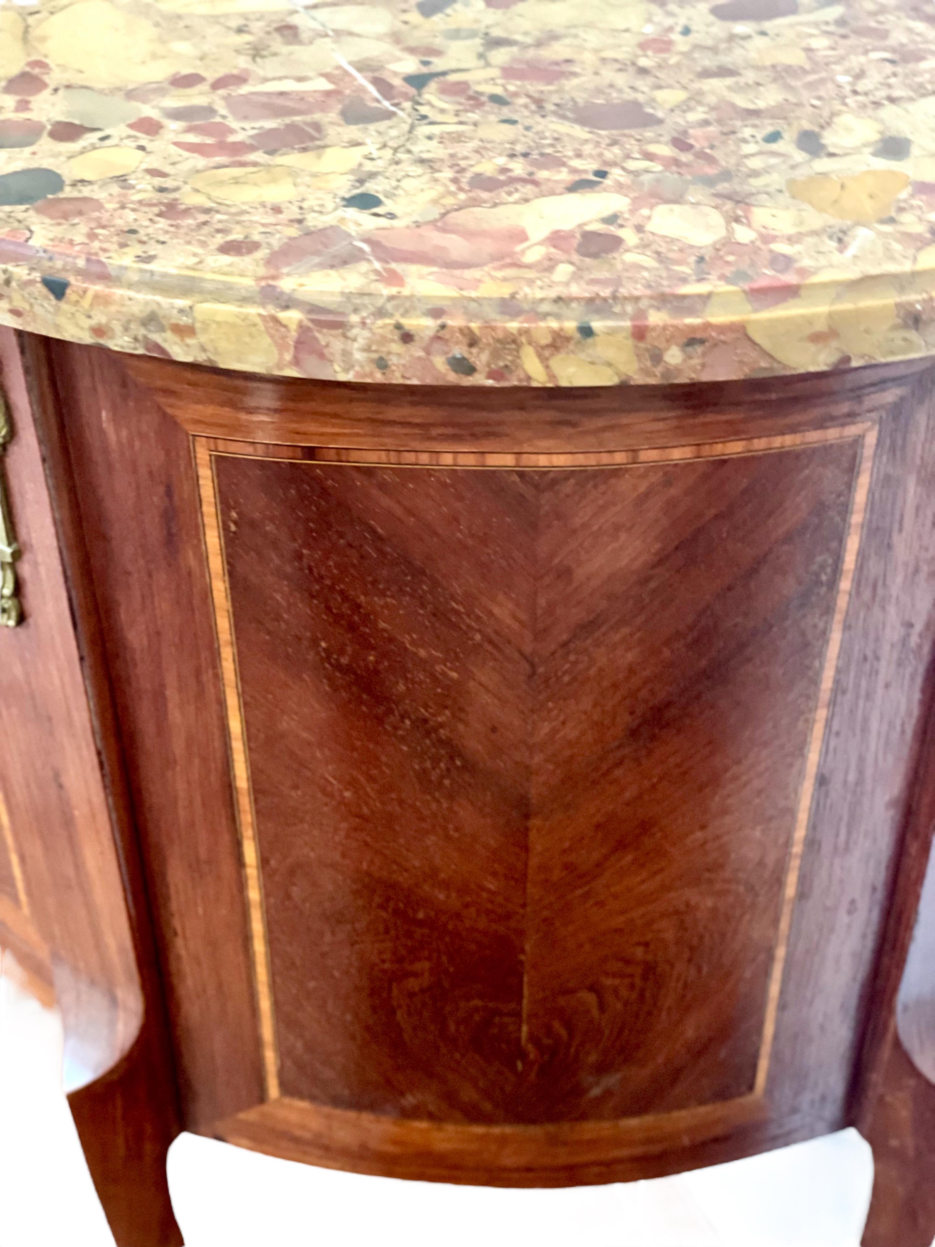 French Louis XVI Style Demi-Lune Two-Drawer Commode with Marble Top In Good Condition For Sale In LA CIOTAT, FR