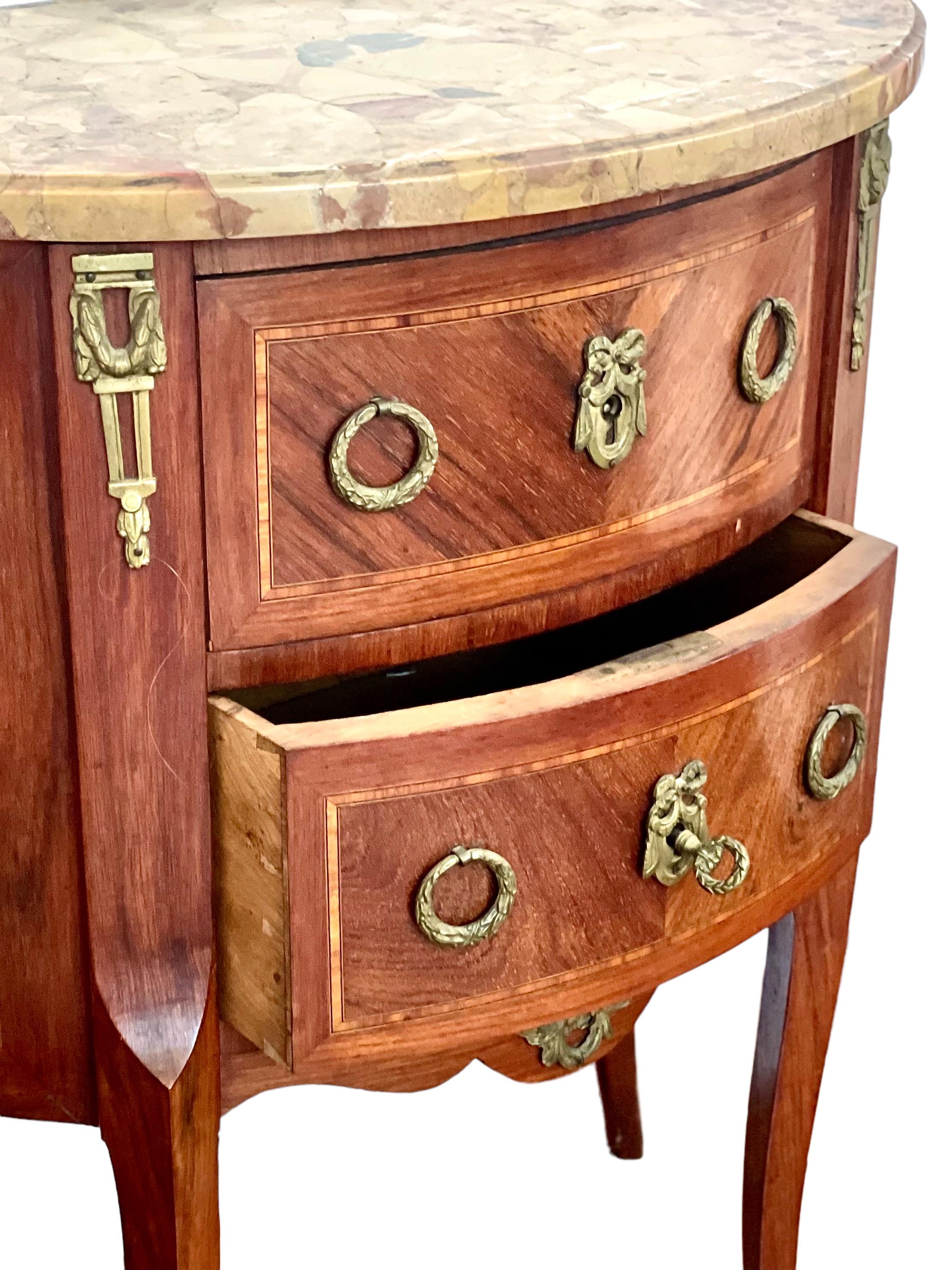 20th Century French Louis XVI Style Demi-Lune Two-Drawer Commode with Marble Top For Sale
