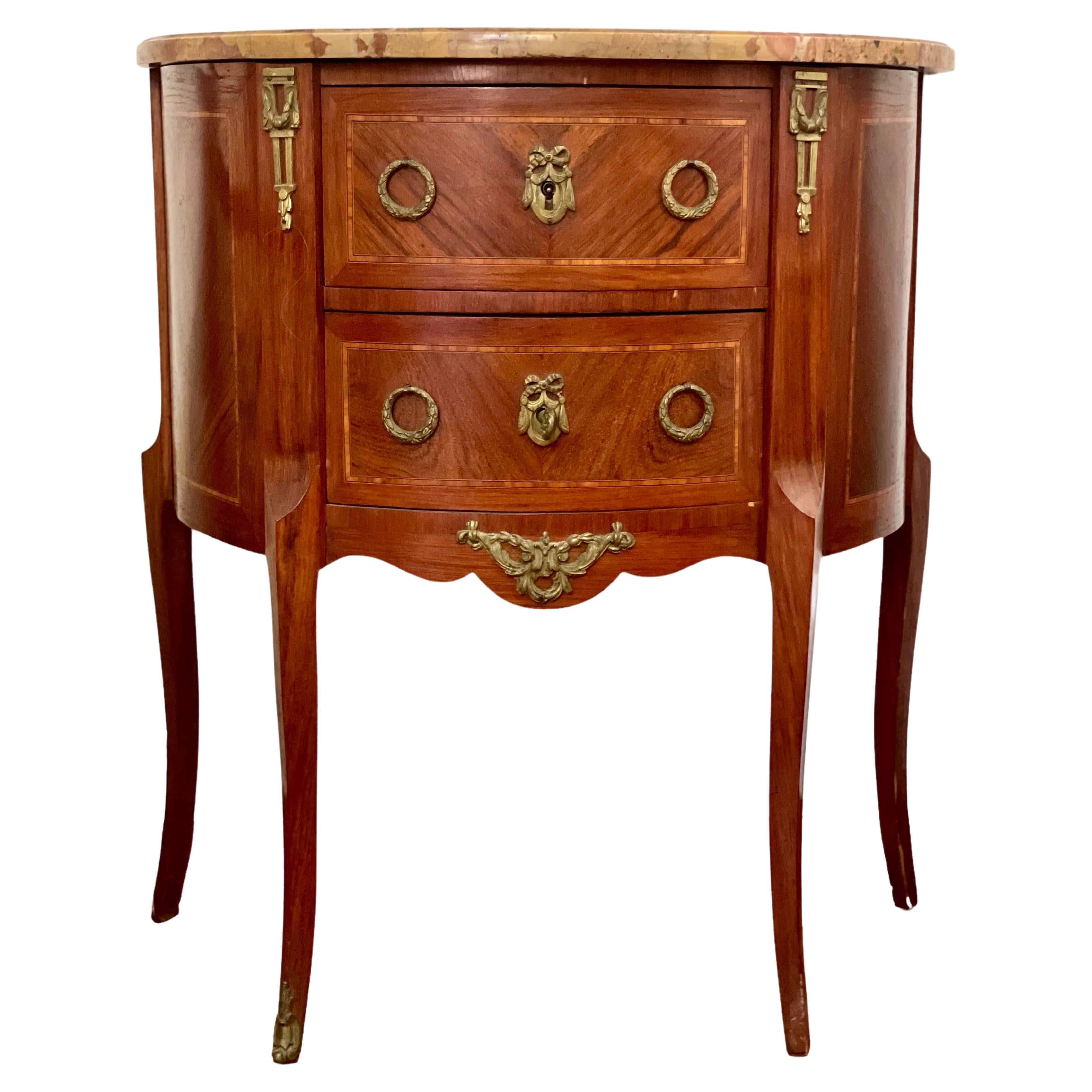 Charming, French Louis XVI Transitional Style Demi-Lune Two-Drawer Commode