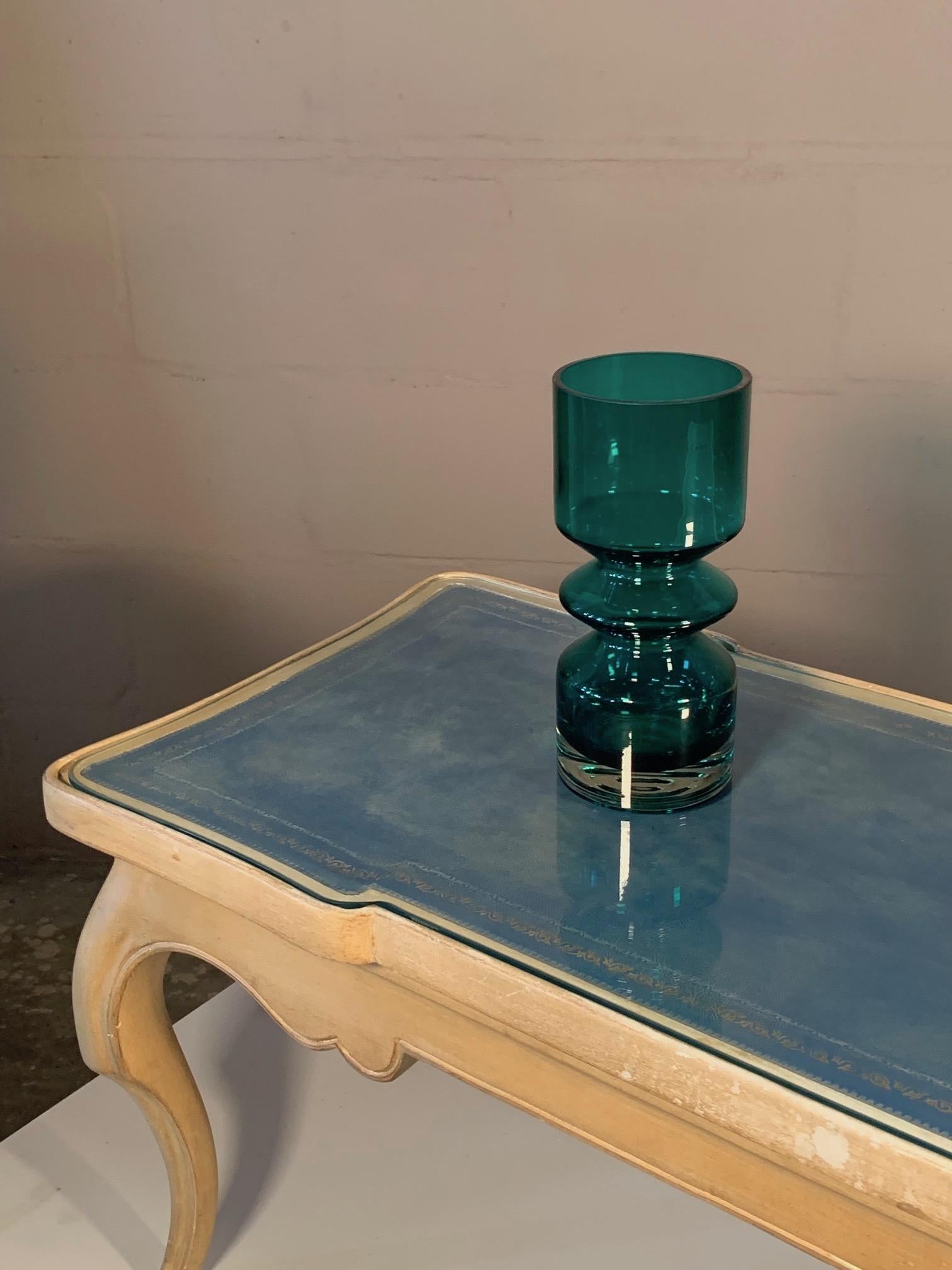 Charming French Provincial Coffee Table with Blue Leather Top 4