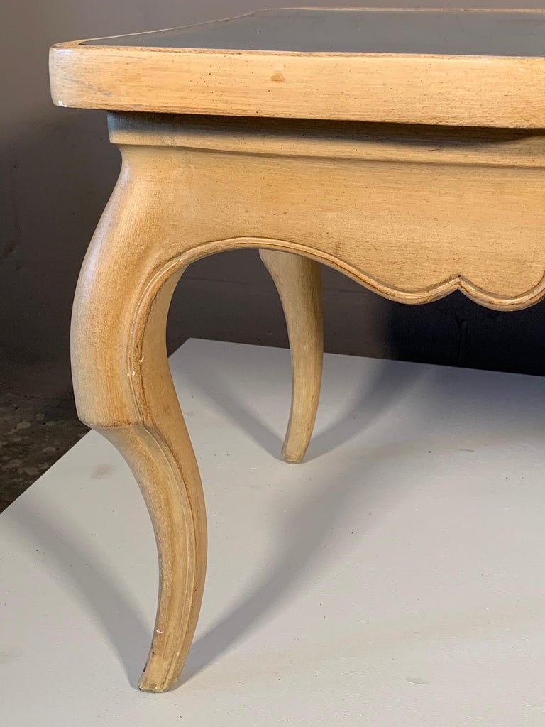 Charming French Provincial Coffee Table with Blue Leather Top at