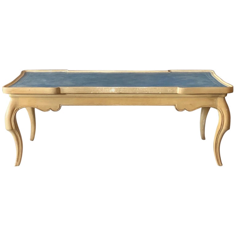 Charming French Provincial Coffee Table, Antique Leather Top Coffee Table