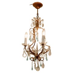 Charming French Turquoise Crystal and Brass Chandelier