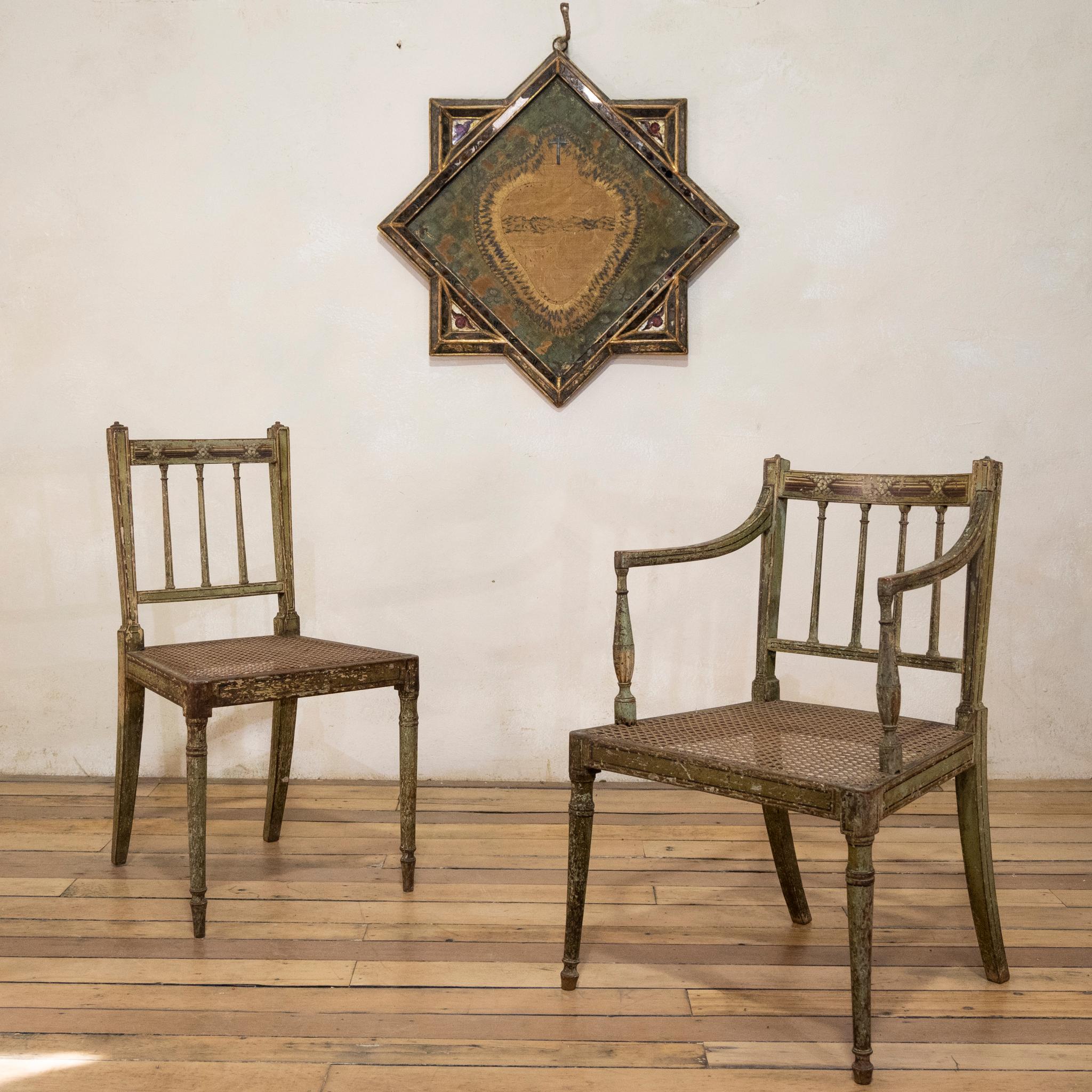 Charming Near Pair of Regency Green Painted Occasional, Elbow Chairs 2