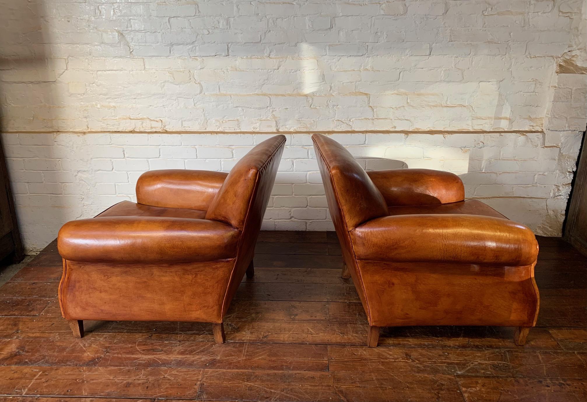 A Charming Pair of English Leather Club Chairs Circa 1920’s 4