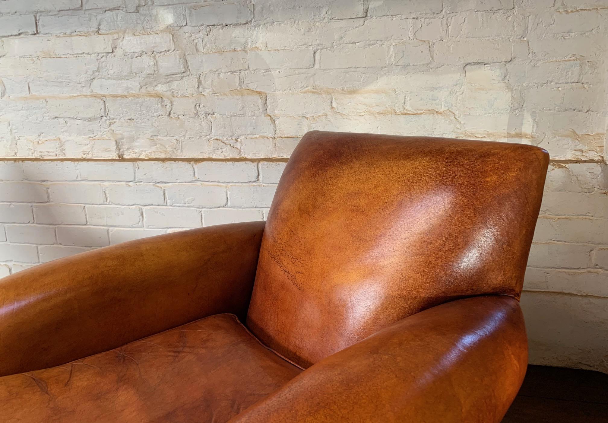 A Charming Pair of English Leather Club Chairs Circa 1920’s 5