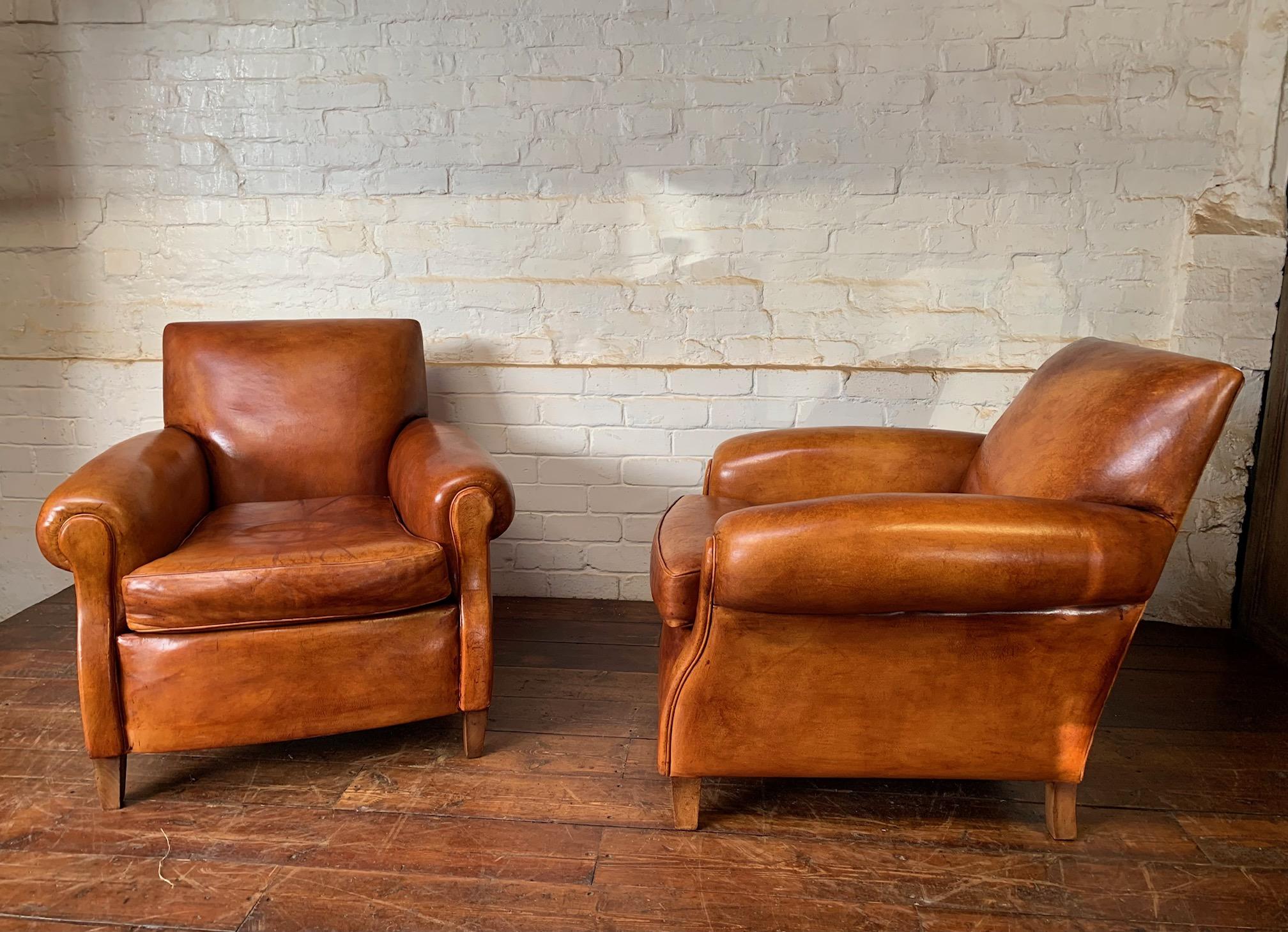 A Charming Pair of English Leather Club Chairs Circa 1920’s 6