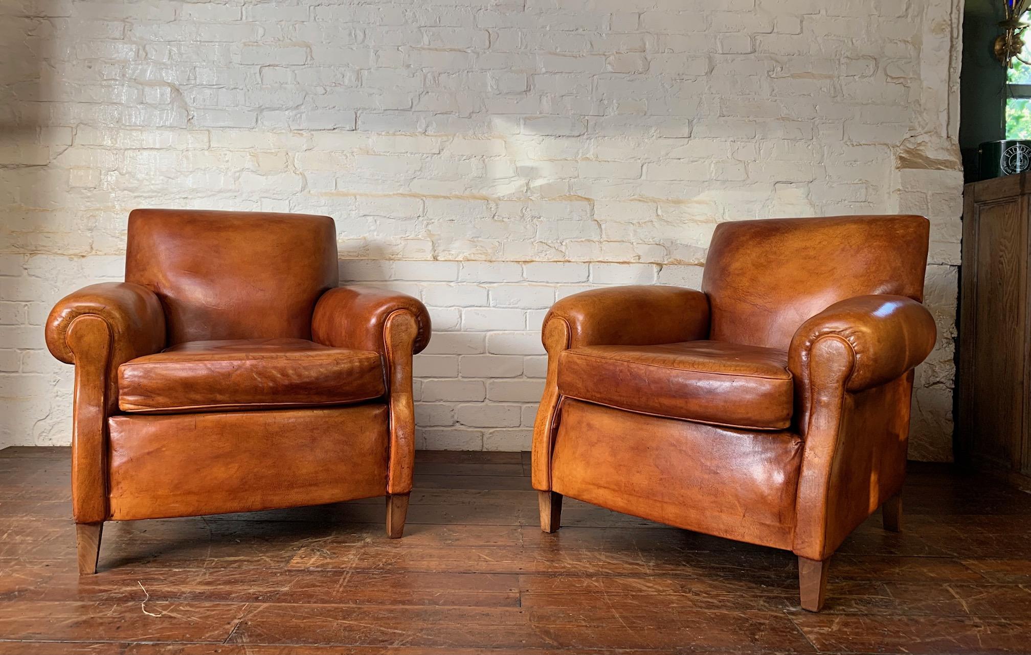 A Charming Pair of English Leather Club Chairs Circa 1920’s 7