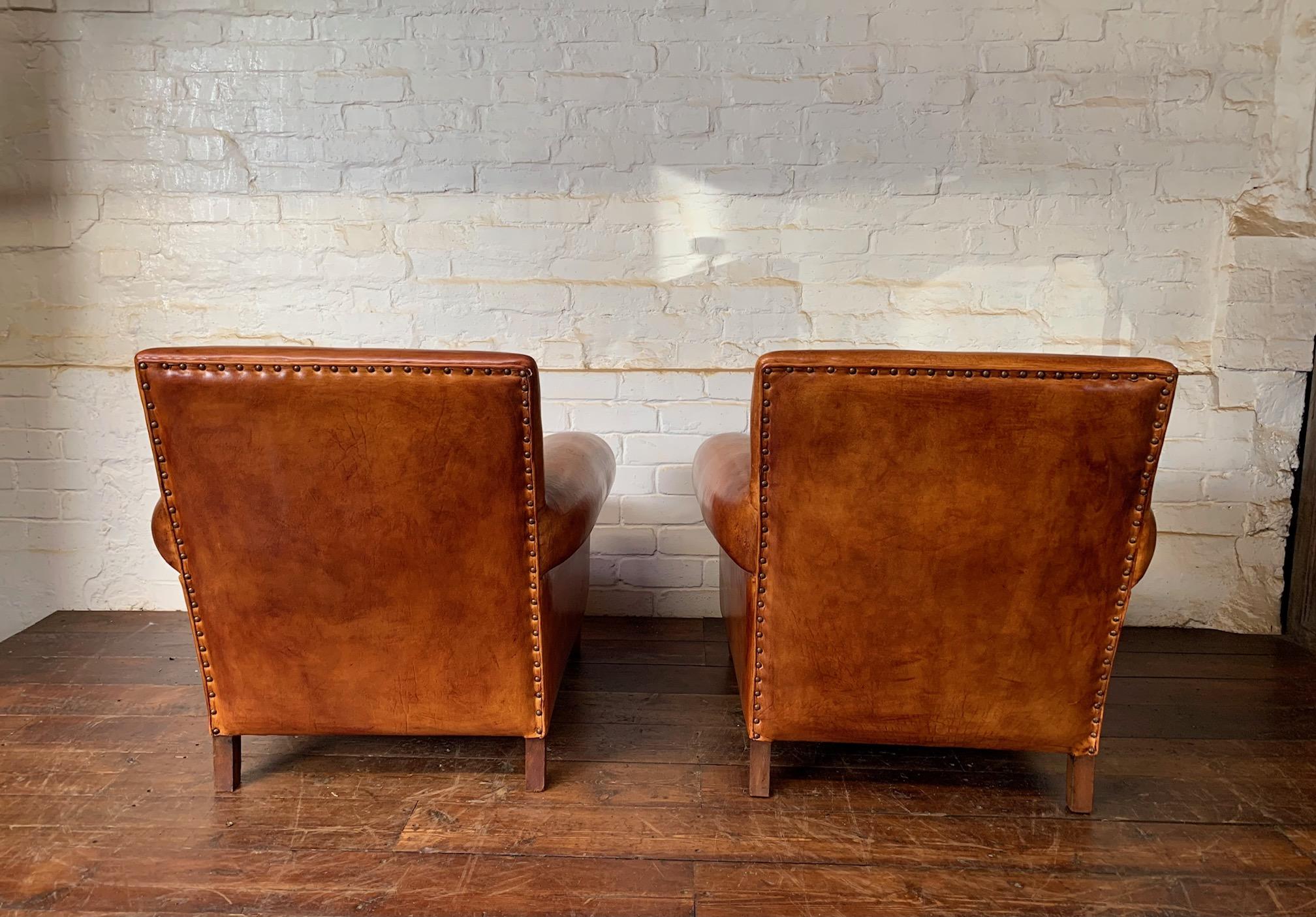 A Charming Pair of English Leather Club Chairs Circa 1920’s 2