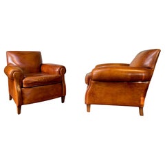 A Charming Pair of English Leather Club Chairs Circa 1920’s