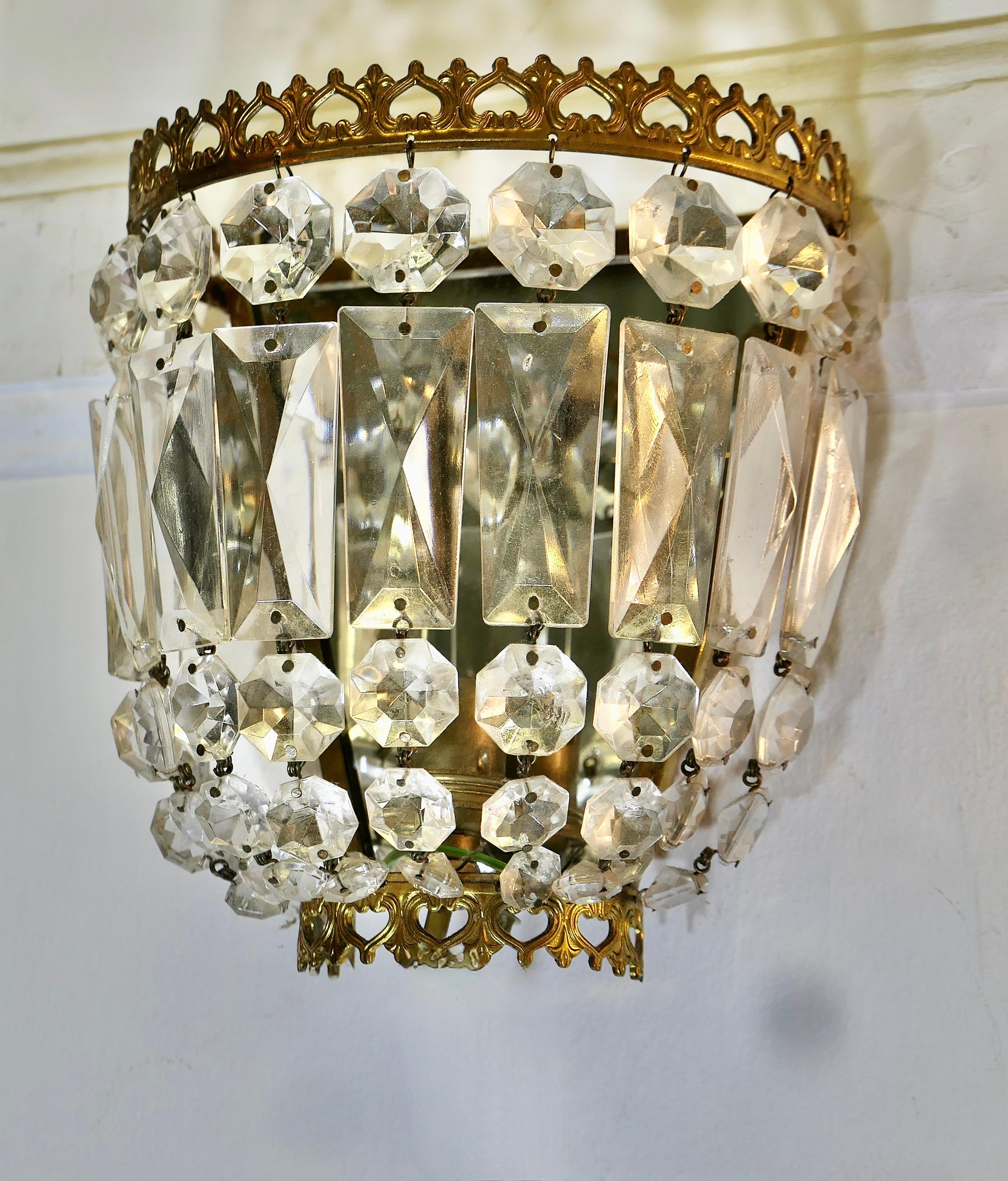 French Provincial A Charming Pair of French Basket Chandeliers Wall Appliqué
