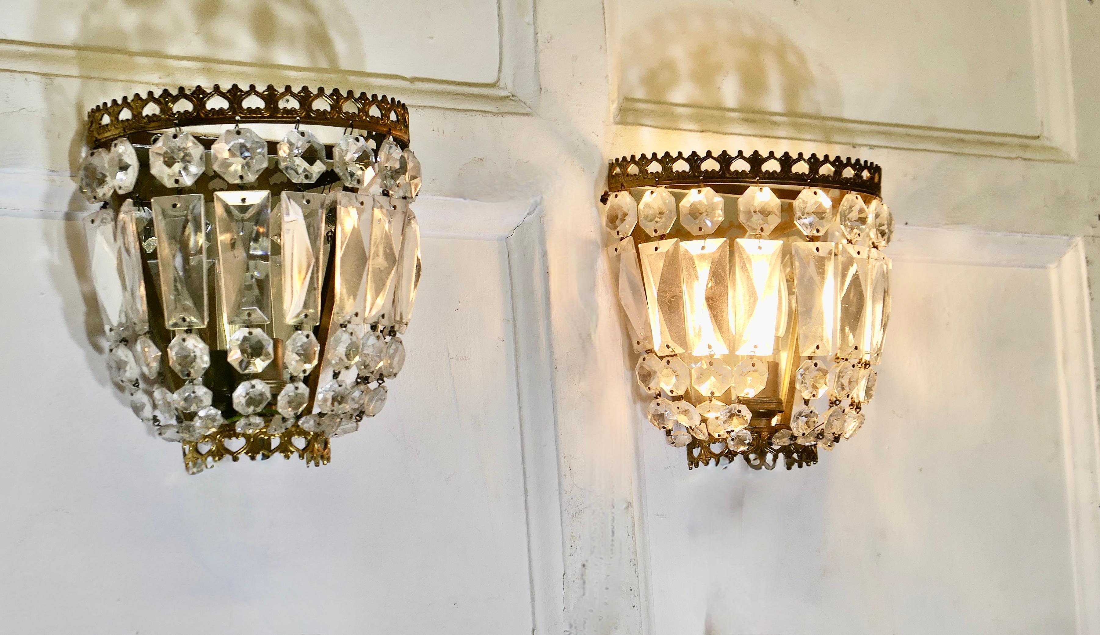 A Charming Pair of French Basket Chandeliers Wall Appliqué 1