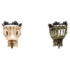 A Charming Pair of French Mirrored Chandeliers Wall Appliqué
