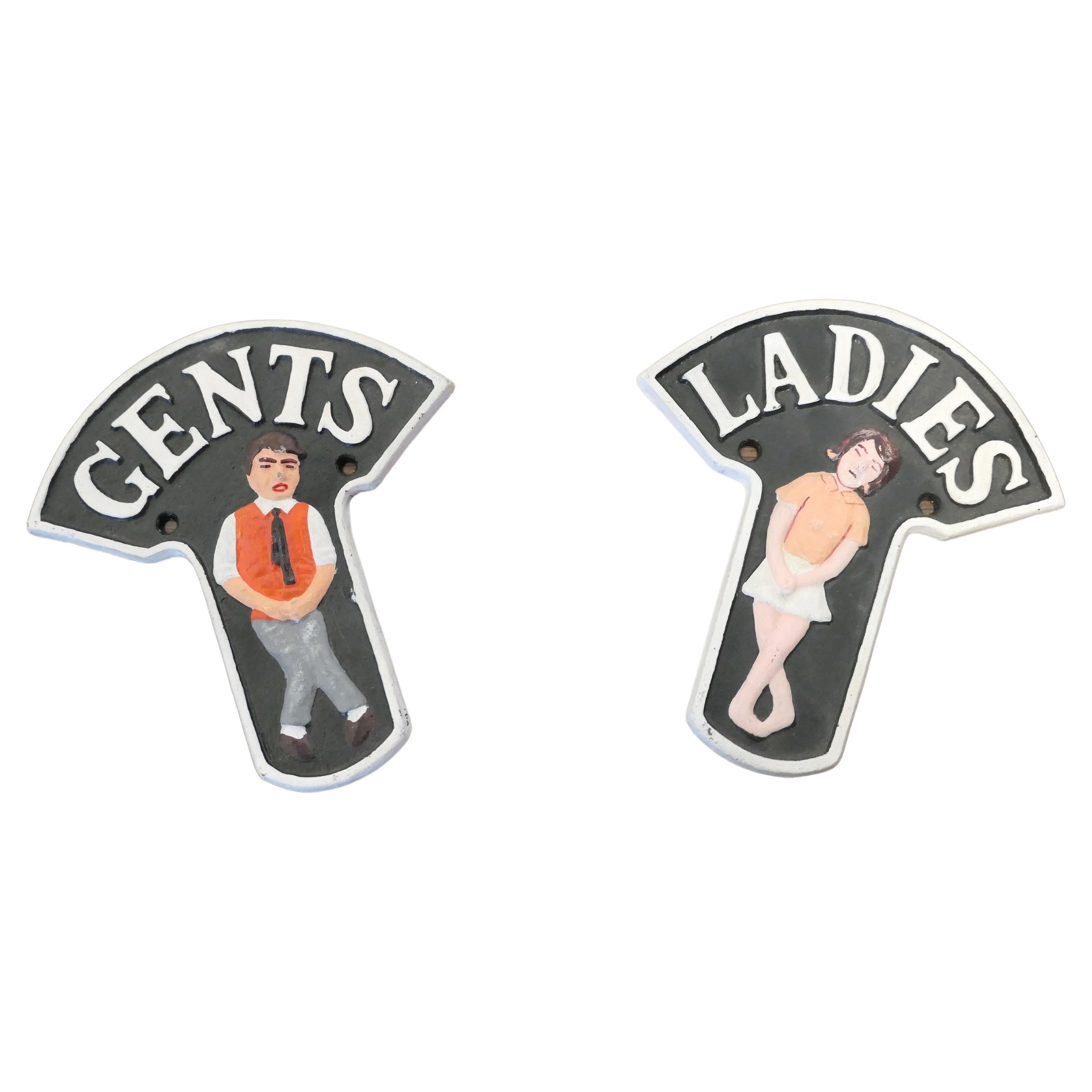 Charming Pair of Male and Female Toilet Signs For Sale